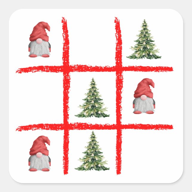 Adesivo Quadrado Playful Gnome Christmas Tic Tac Toe Card (Frente)