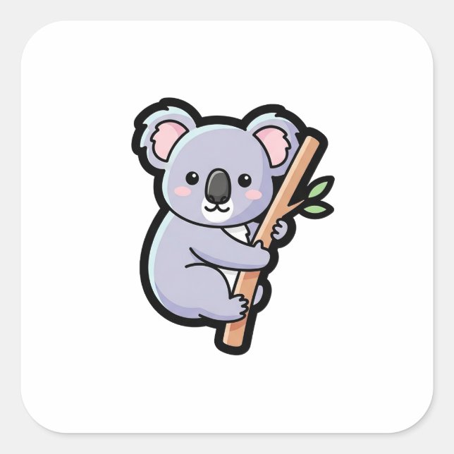 Adesivo Quadrado Playful Koala – Cute Kawaii Illustration (Frente)
