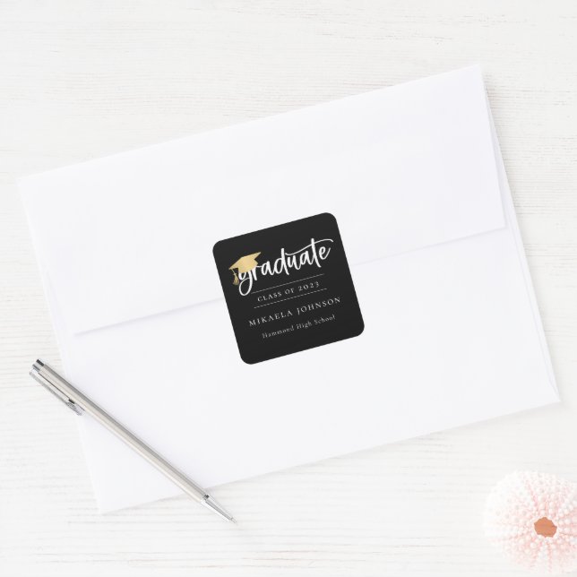 Adesivo Quadrado Playful Script Graduation Square Sticker (Envelope)