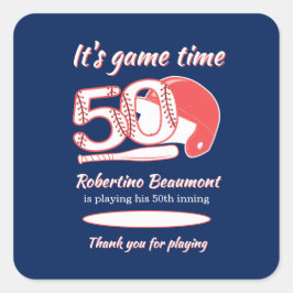 Adesivo Quadrado Playing His 50th Inning Baseball Birthday Party