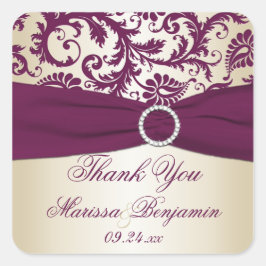 Adesivo Quadrado Plum and Champagne Damask Obrigado Sticker