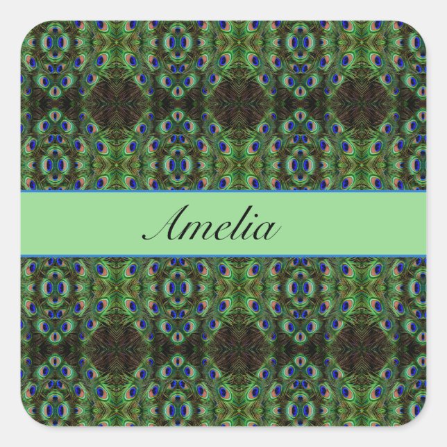 Adesivo Quadrado Plumagem Real - Padrão de Penas de Luxe (Frente)