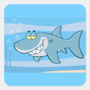 Adesivo Quadrado png_cartoon-shark-underwater Peixe azul engraçado