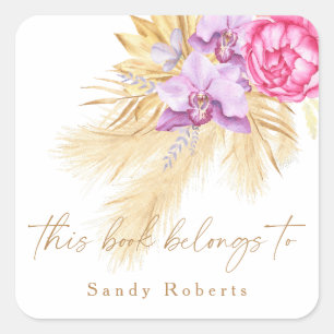 Adesivo Quadrado Poa seca do boho - este livro pertence