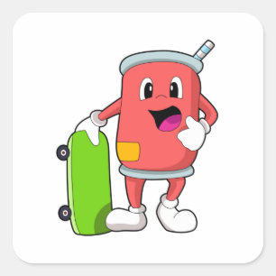 Adesivo Quadrado Pode como skater com skate