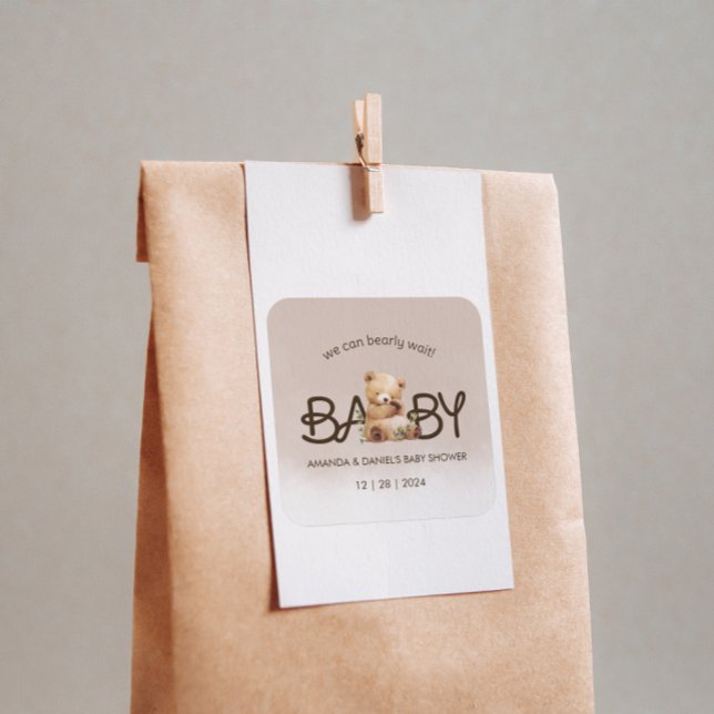 Adesivo Quadrado Podemos Aguardar Chá de fraldas De Aquarela (We Can Bearly Wait Watercolor Baby Shower Square Sticker)