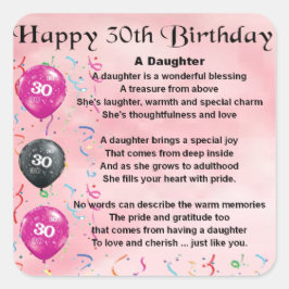 Adesivo Quadrado Poem aniversário de 30 anos da Filha