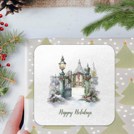 Adesivo Quadrado Poem Nordic Winter Green Red Snow Wreath