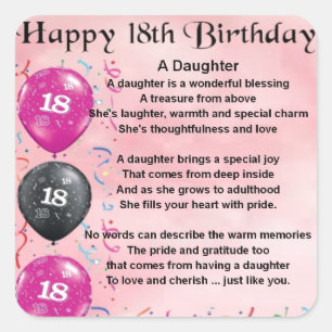 Adesivo Quadrado Poema da filha - 18o aniversário