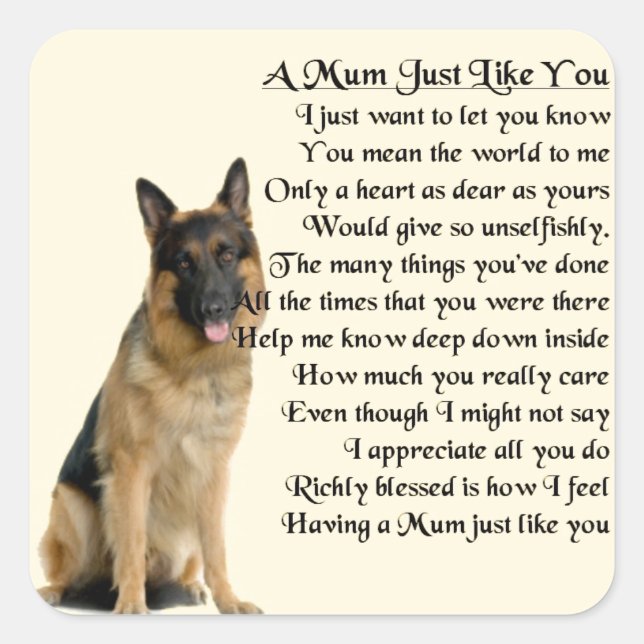 Adesivo Quadrado Poema da mãe - Design do German shepherd (Frente)
