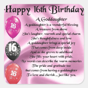 Adesivo Quadrado Poema do Goddaughter - 16o aniversário