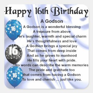 Adesivo Quadrado Poema do Godson - 16o design do aniversário