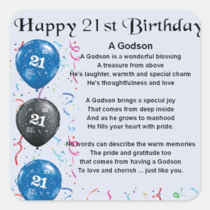 Adesivo Quadrado Poema do Godson - aniversário de 21 anos