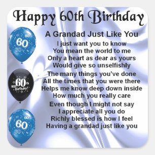 Adesivo Quadrado Poema do Grandad - 60th aniversário