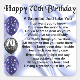 Adesivo Quadrado poema do grandad - aniversário do 70