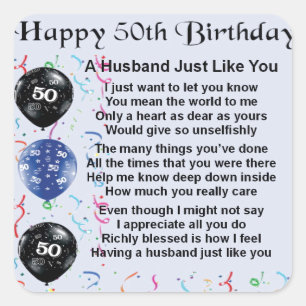 Adesivo Quadrado Poema do marido - 50th aniversário