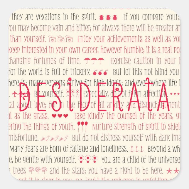 Adesivo Quadrado Poema Inspiracional Desiderata (Frente)