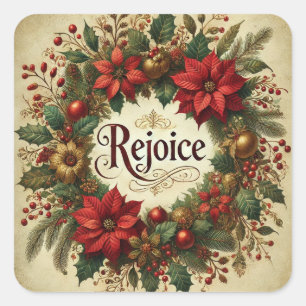 ADESIVO QUADRADO POINSETTIA DE NATAL VINTAGE RELIGIOSA ALEGRIA
