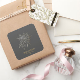 Adesivo Quadrado Poinsettia Dourada Elegante em Fundo Escuro