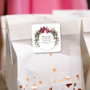 Adesivo Quadrado Poinsettia Floral Obrigado A Favor Vermelho esca