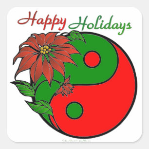 Adesivo Quadrado Poinsettia Yin Yang de Natal