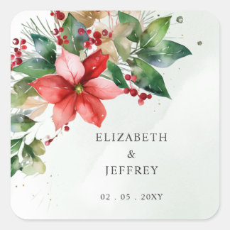 Adesivo Quadrado Poinsettias Floral Inverno Natal Coroa de Natal Ca