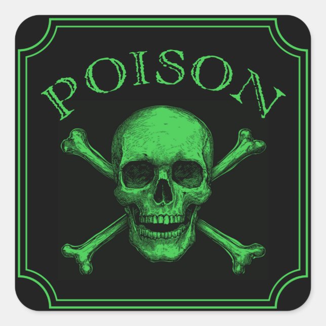 Adesivo Quadrado Poison Skull e Crossbones Halloween Design Impress (Frente)