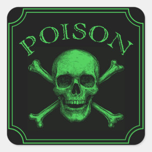 Adesivo Quadrado Poison Skull e Crossbones Halloween Design Impress