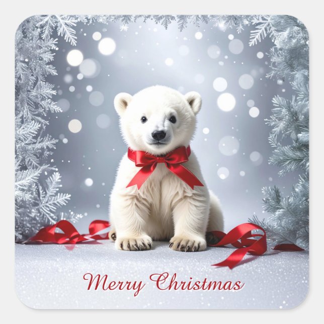 Adesivo Quadrado Polar Bear Christmas Holiday Sticker (Frente)