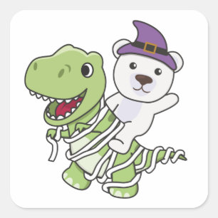 Adesivo Quadrado Polar Bear Feliz Halloween T-rex Mummy Costume