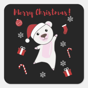 Adesivo Quadrado Polar Bear Natal Neve Inverno Polar