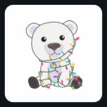 Adesivo Quadrado Polar Bear Natal Neve Inverno Polar<br><div class="desc">O urso polar de Natal com luzes de fadas. Animais engraçados com presentes e neve até as férias. Também é engraçado para o Natal em julho. Os ursos polares são animais doces e perfeitos para o Natal.</div>