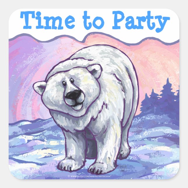 Adesivo Quadrado Polar Bear Party Center (Frente)