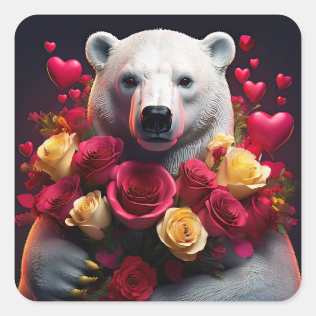 Adesivo Quadrado Polar Bear Wants You To Be His Valentine (Frente)