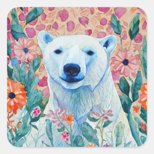 Adesivo Quadrado PolarBear e Flores
