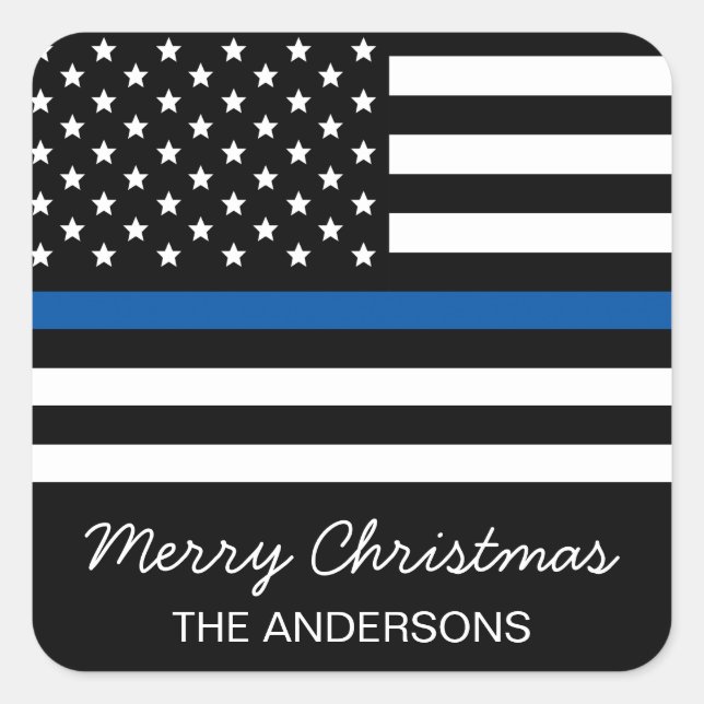 Adesivo Quadrado Polícia Thin Blue Line Bandeira Americana Natal (Frente)