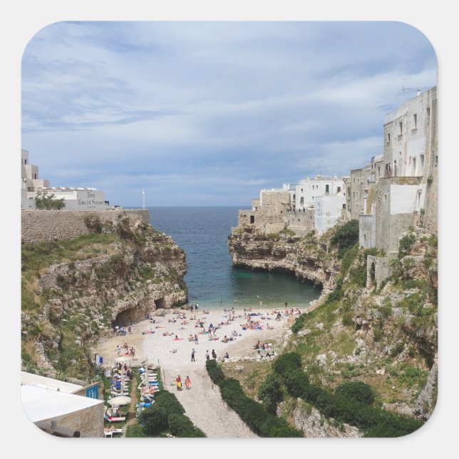 Adesivo Quadrado Polignano a Mare City Beach, na Apúlia (Frente)