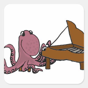 Adesivo Quadrado Polvo roxo engraçado que joga o piano