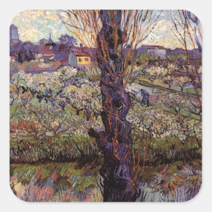Adesivo Quadrado Pomar em Blossom, Arles por Vincent van Gogh