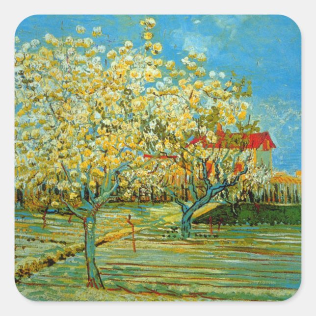 Adesivo Quadrado Pomar em Blossom por Vincent van Gogh (Frente)