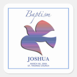 Adesivo Quadrado Pomba de Batismo Adulto Personalizável