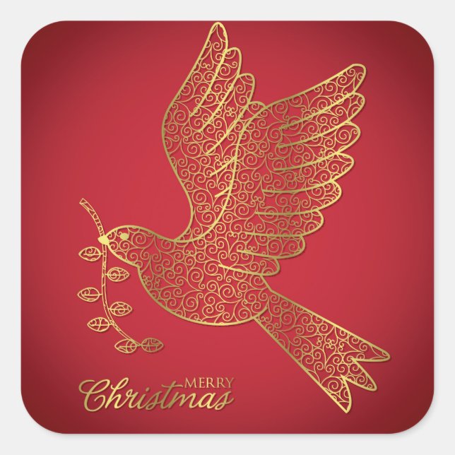 Adesivo Quadrado Pomba de filigre elegante (Frente)