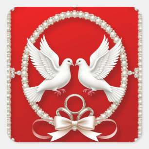 Adesivo Quadrado Pombas Brancas com Alianças de Casamento
