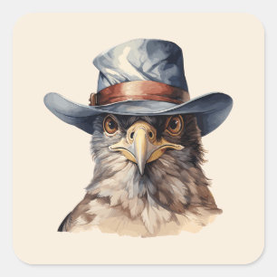 Adesivo Quadrado Pombo engraçado vestindo um chapéu de cowboy, aqua