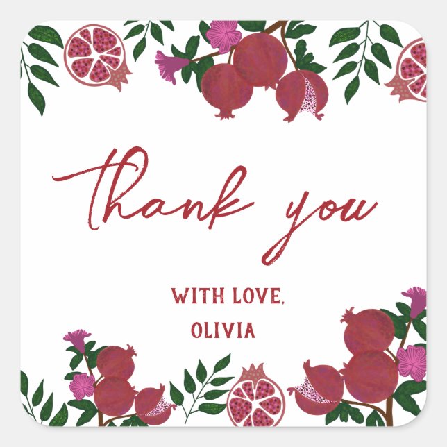 Adesivo Quadrado Pomegranato Fruto Fresco Presente de Aniversário (Frente)