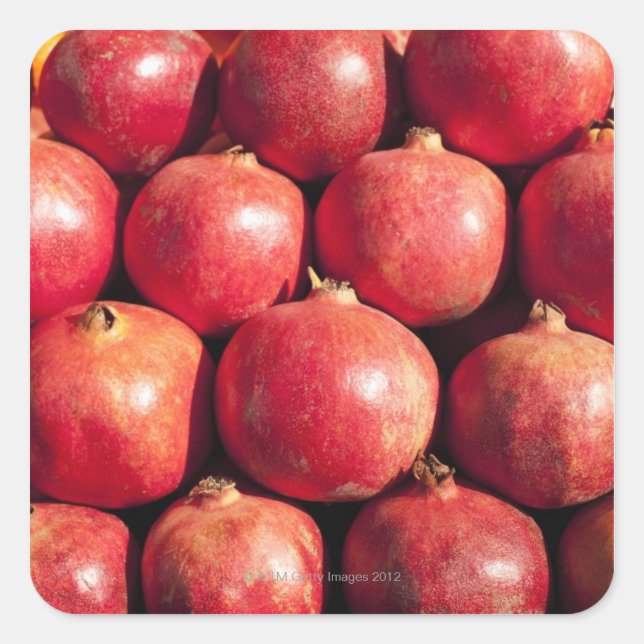 Adesivo Quadrado Pomegranatos expostos no mercado de Carmel (Frente)