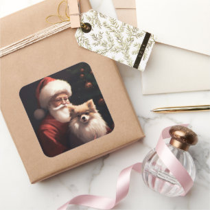 Adesivo Quadrado Pomerânia com Papai Noel Natal Festivo