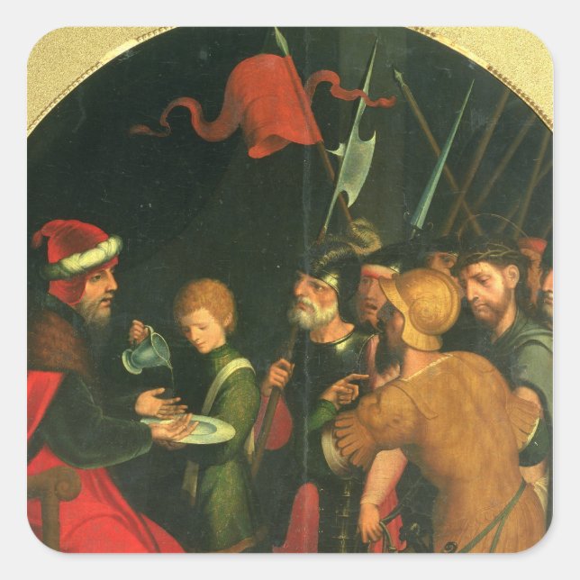 Adesivo Quadrado Pôncio Pilatos lavando suas mãos (Frente)