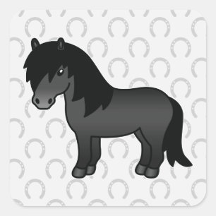 Adesivo Quadrado Pônea Shetland de Cartoon Negro