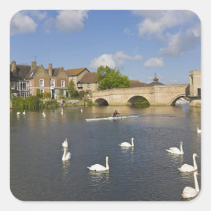 Adesivo Quadrado Ponte de arco de pedra e Rio Ouse, St Ives,